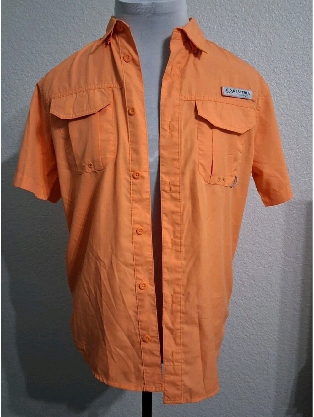 Real Tree Electric Orange Fishing Shirt Sleeve Shirt,  Kids XL, EUC